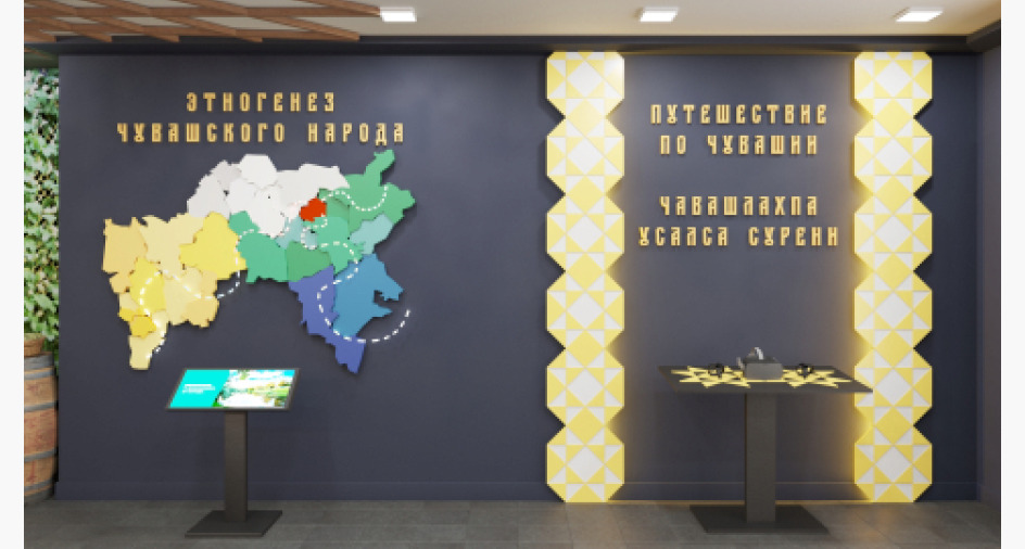 Интерактивная карта и сенсорный киоск в экспозиции Чувашского этнокультурного центра